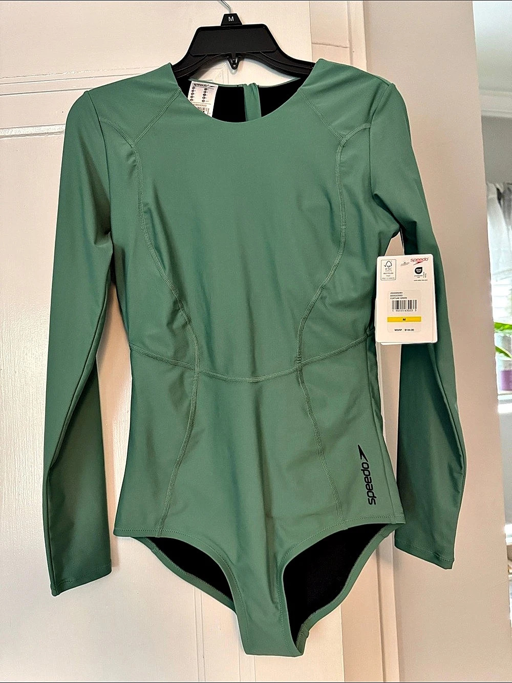 Speedo Women's Ocean Flex Long Sleeve Zip One Piece Green Medium